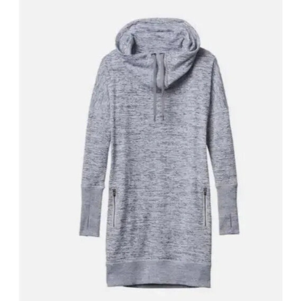 Athleta Sport It Sweater Dress Drawstring Cowl Neck Pockets Gray ST Small Tall - Picture 13 of 13